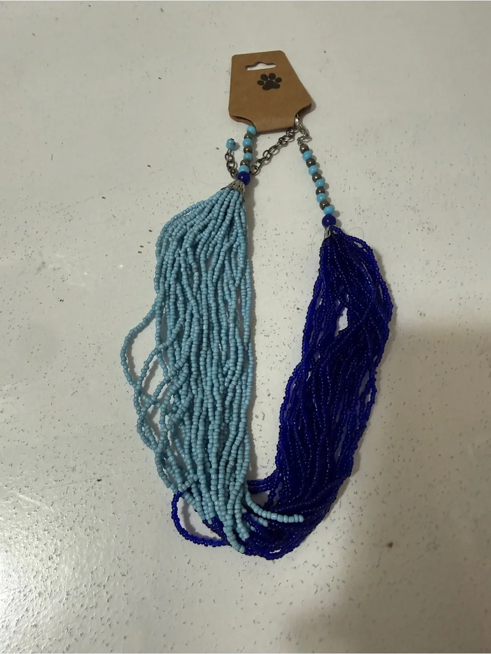 Beaded Tassel Necklace in Light Blue and Cobalt - Women Jewelry